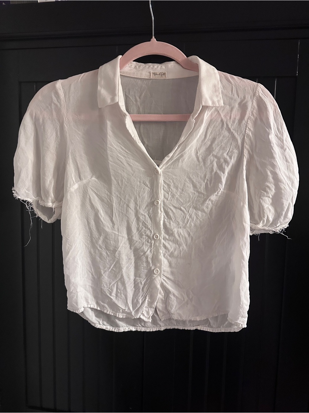 Brandy Melville / J. Galt Off-White Distressed Button-Down Blouse Top